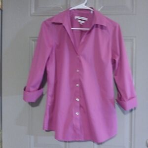 Foxcroft Fuchsia Button-Down 3/4 Sleeve Shirt Size S